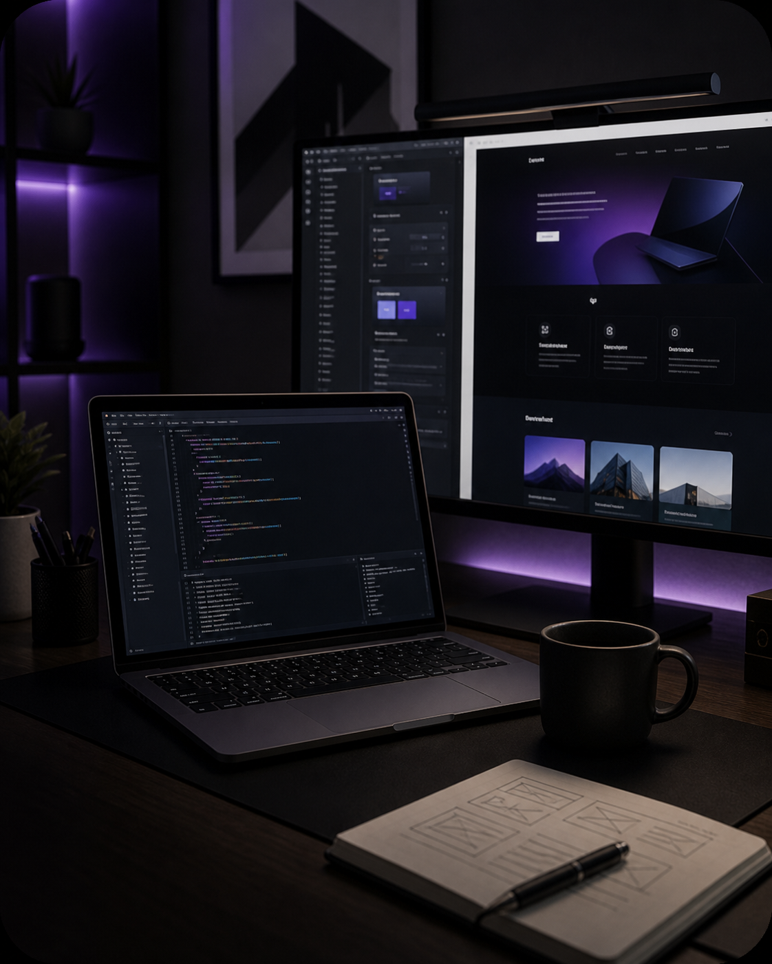 Custom website development workspace
